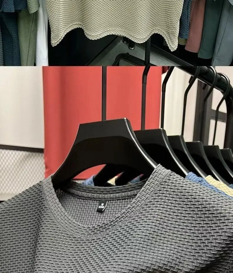 Mesh Ice Silk T-shirt Men's Short sleeved Round Neck New T-sleeved Men's Bottom Shirt Summer Solid Color Men's Top