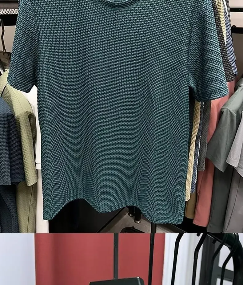 Mesh Ice Silk T-shirt Men's Short sleeved Round Neck New T-sleeved Men's Bottom Shirt Summer Solid Color Men's Top