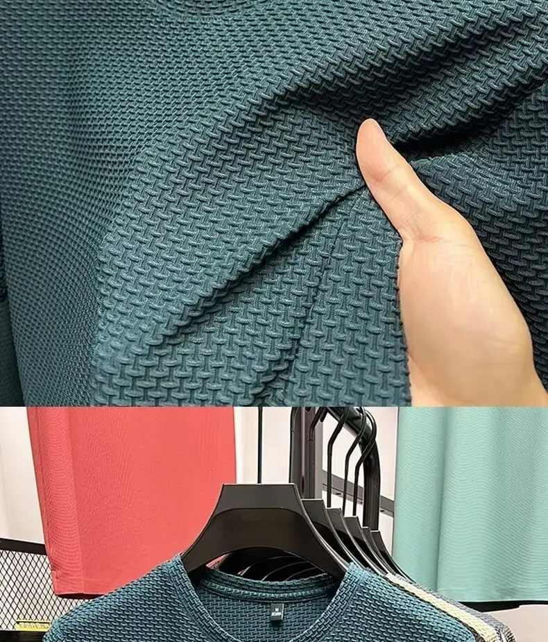 Mesh Ice Silk T-shirt Men's Short sleeved Round Neck New T-sleeved Men's Bottom Shirt Summer Solid Color Men's Top